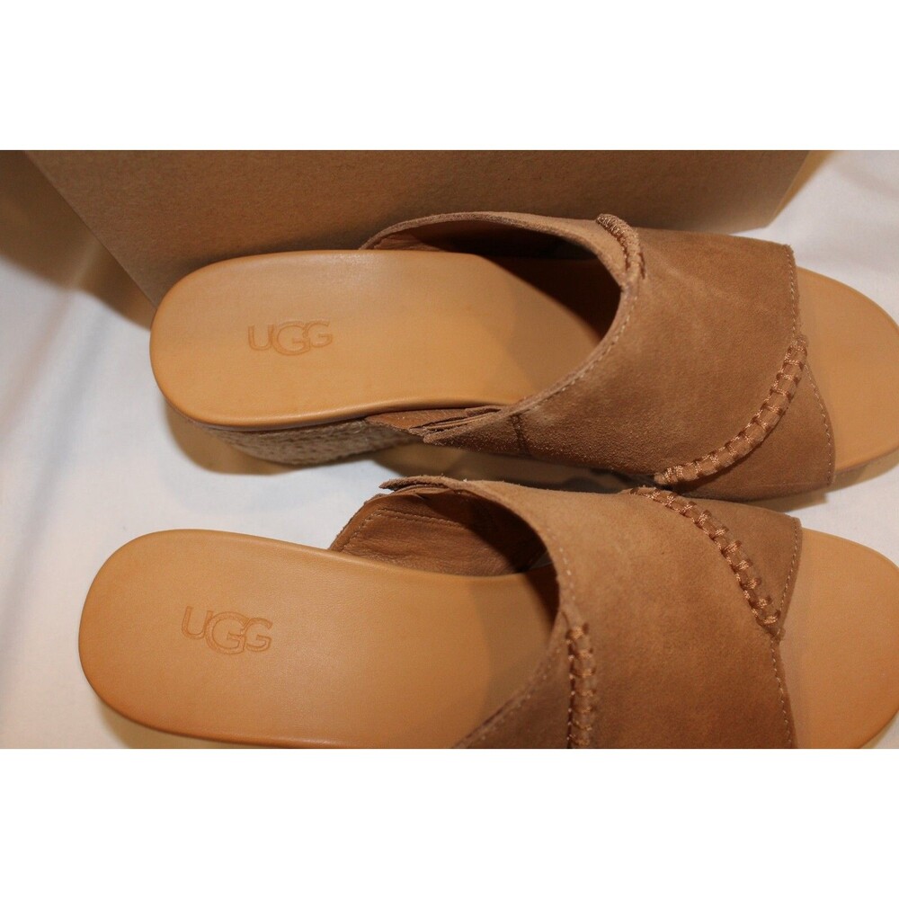 NIB UGG WOMEN'S TAIA WEDGE CRISS CROSS SUEDE SANDALS CHESTNUT - Picture 4 of 6